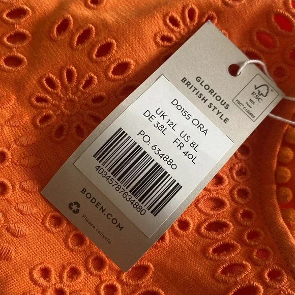 Boden Cutwork Jersey T-Shirt Dress Clementine‎ Orange NWT Size UK 12L US 8L - Picture 4 of 7